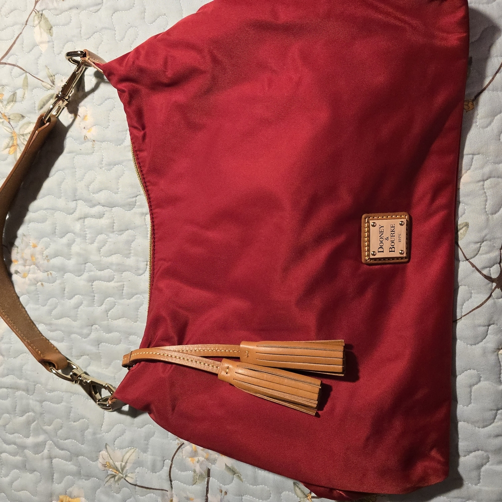 Dooney & Bourke Nylon Red and Tan Shoulder Bag